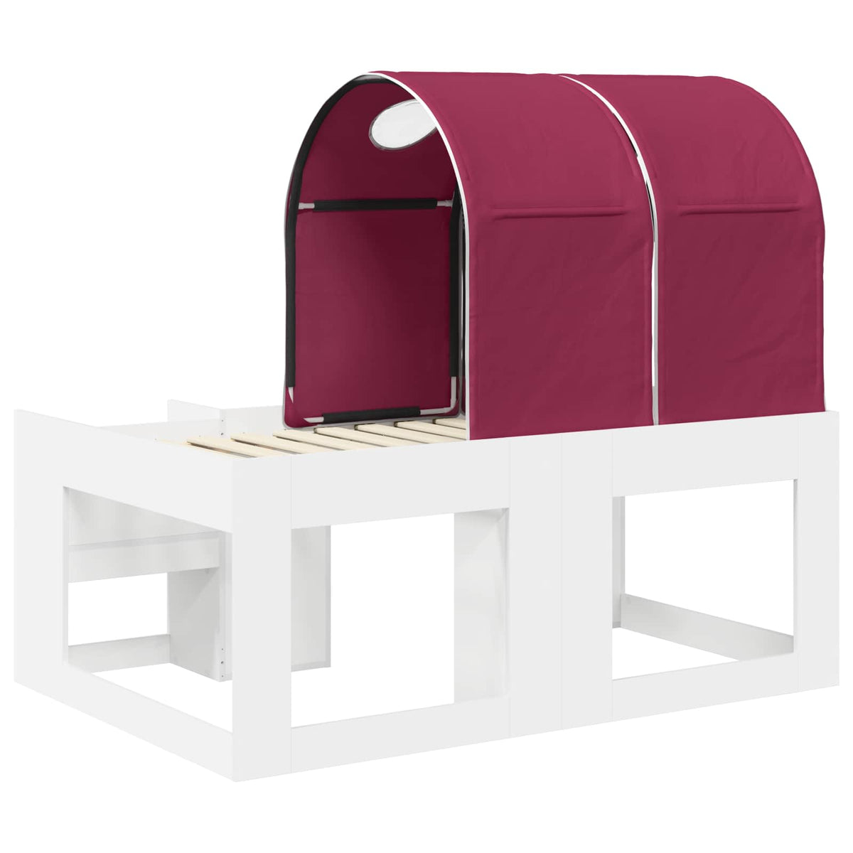 Bed with Tunnel with Shelf 3 pcs White and Red Engineered Wood