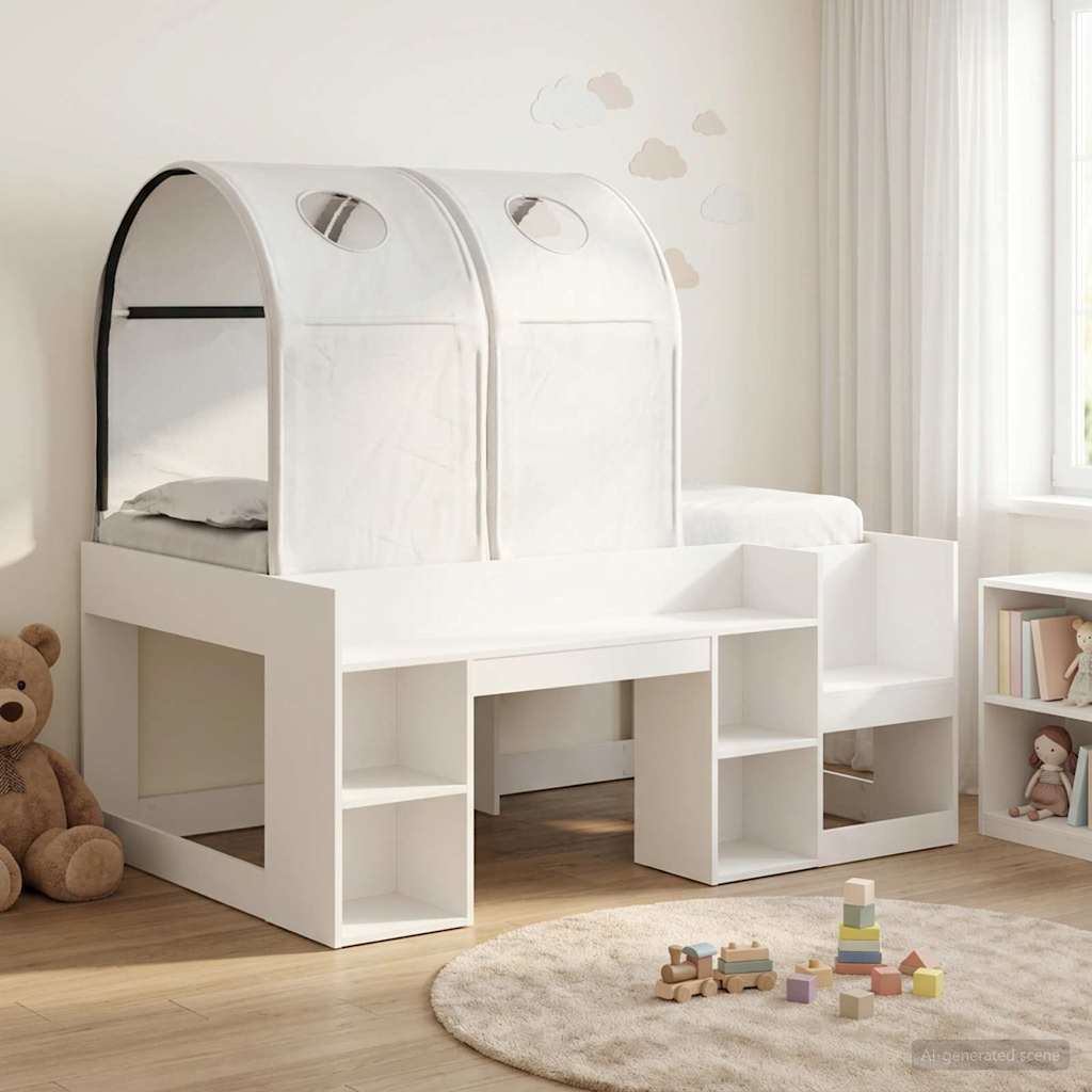 Bed with Tunnel with Shelf 3 pcs White Engineered Wood