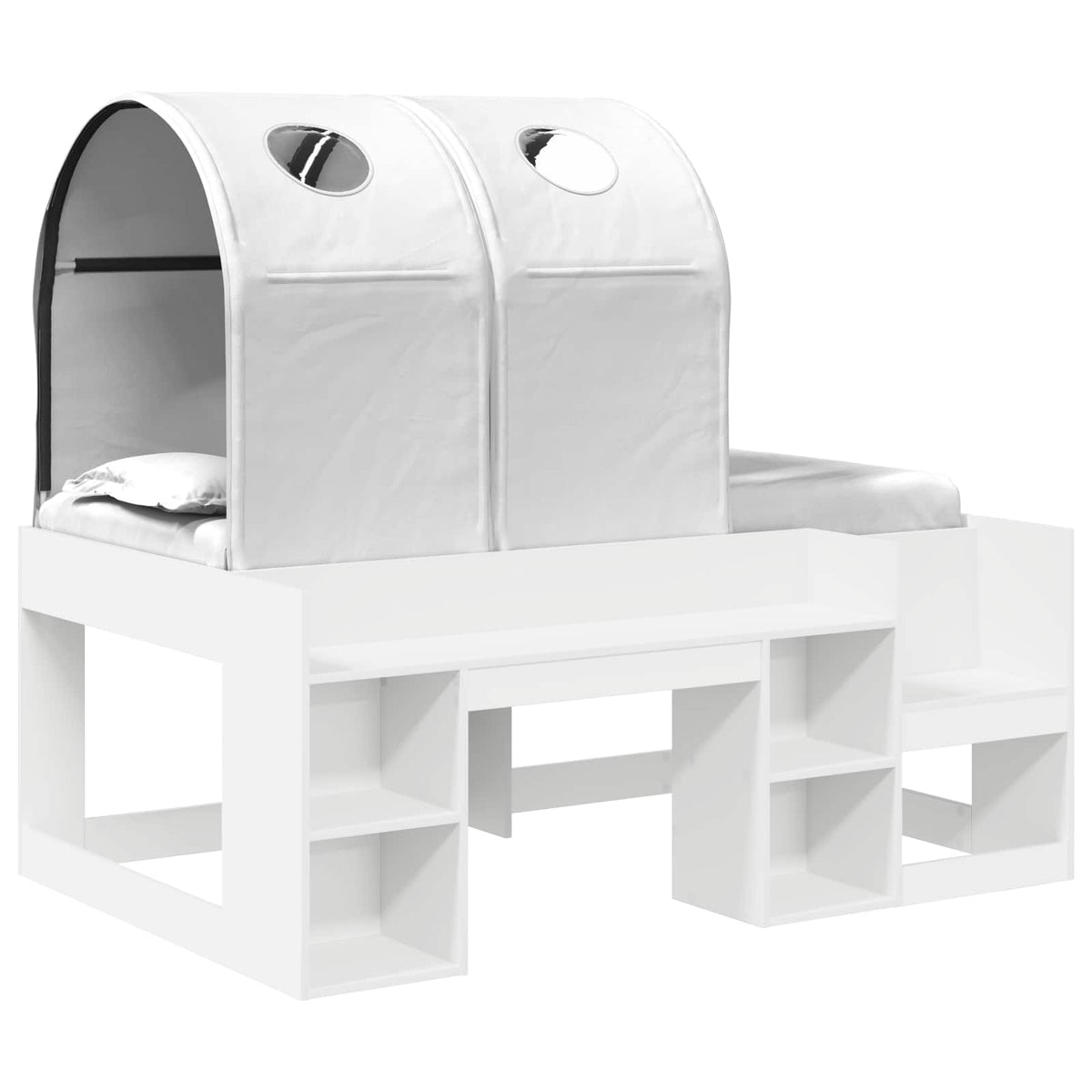 Bed with Tunnel with Shelf 3 pcs White Engineered Wood