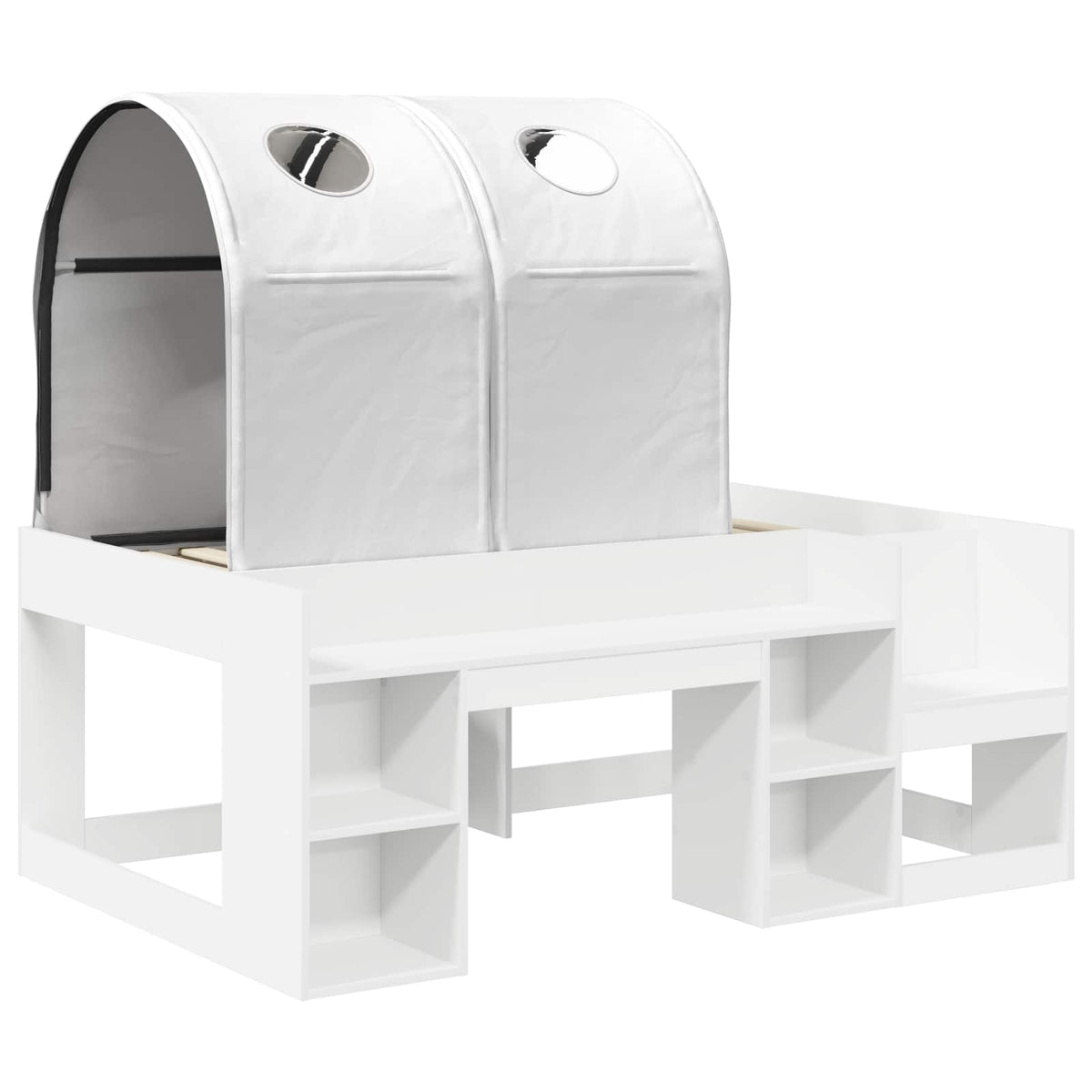 Bed with Tunnel with Shelf 3 pcs White Engineered Wood