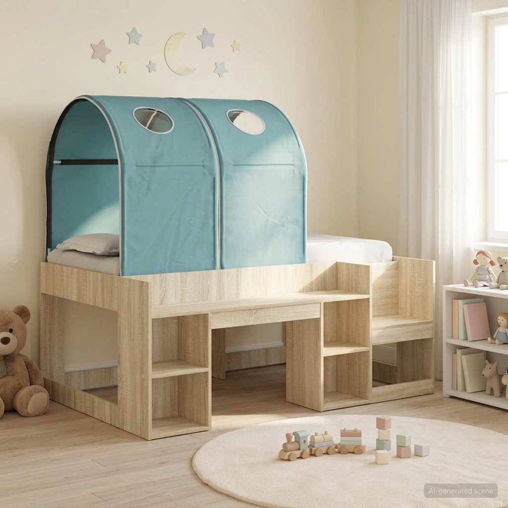 Bed with Tunnel 3 pcs Sonoma Oak and Light Blue Engineered Wood