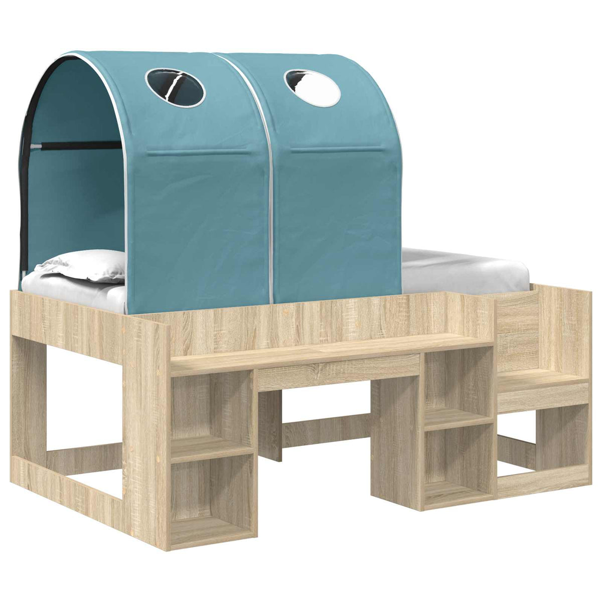 Bed with Tunnel 3 pcs Sonoma Oak and Light Blue Engineered Wood