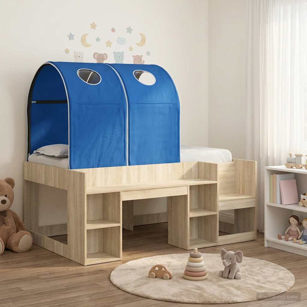 Bed with Tunnel 3 pcs Sonoma Oak and Blue Engineered Wood