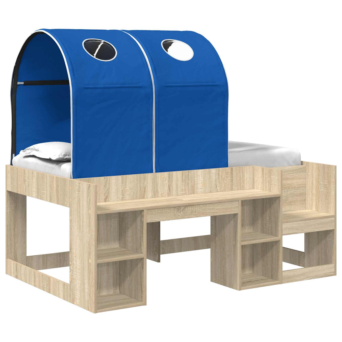 Bed with Tunnel 3 pcs Sonoma Oak and Blue Engineered Wood