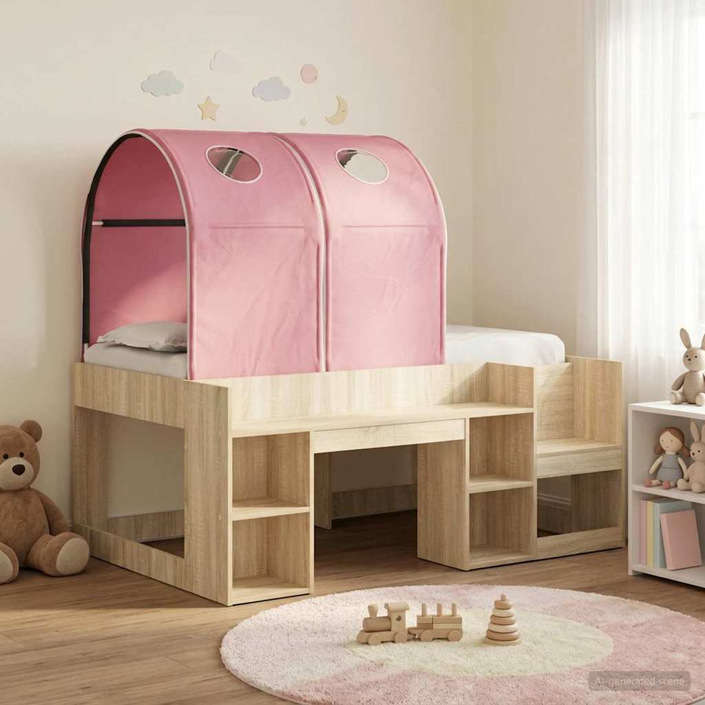 Bed with Tunnel 3 pcs Sonoma Oak and Pink Engineered Wood