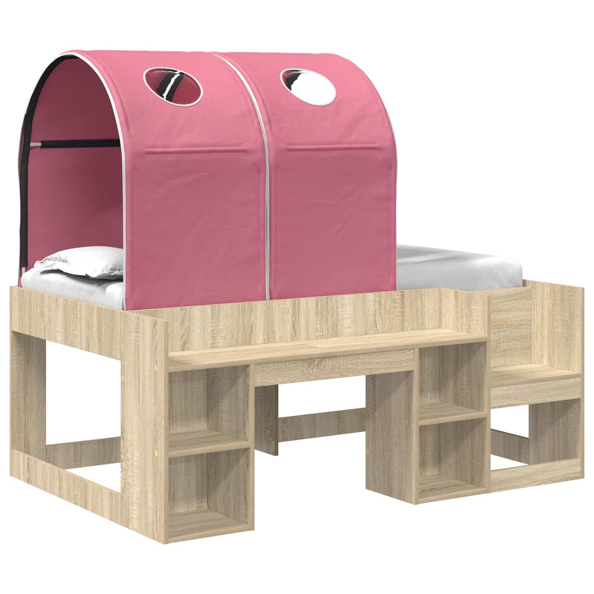 Bed with Tunnel 3 pcs Sonoma Oak and Pink Engineered Wood