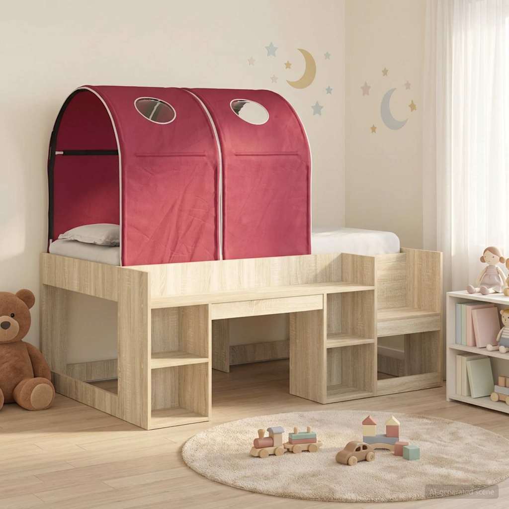 Bed with Tunnel 3 pcs Sonoma Oak and Red Engineered Wood