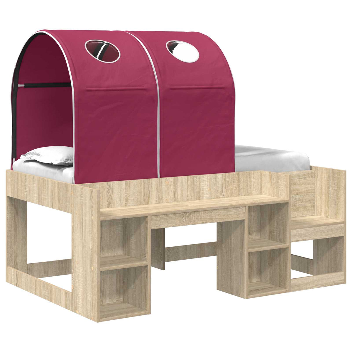 Bed with Tunnel 3 pcs Sonoma Oak and Red Engineered Wood
