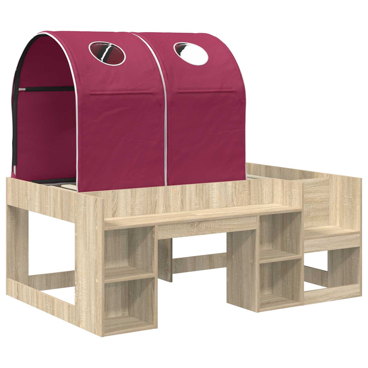 Bed with Tunnel 3 pcs Sonoma Oak and Red Engineered Wood