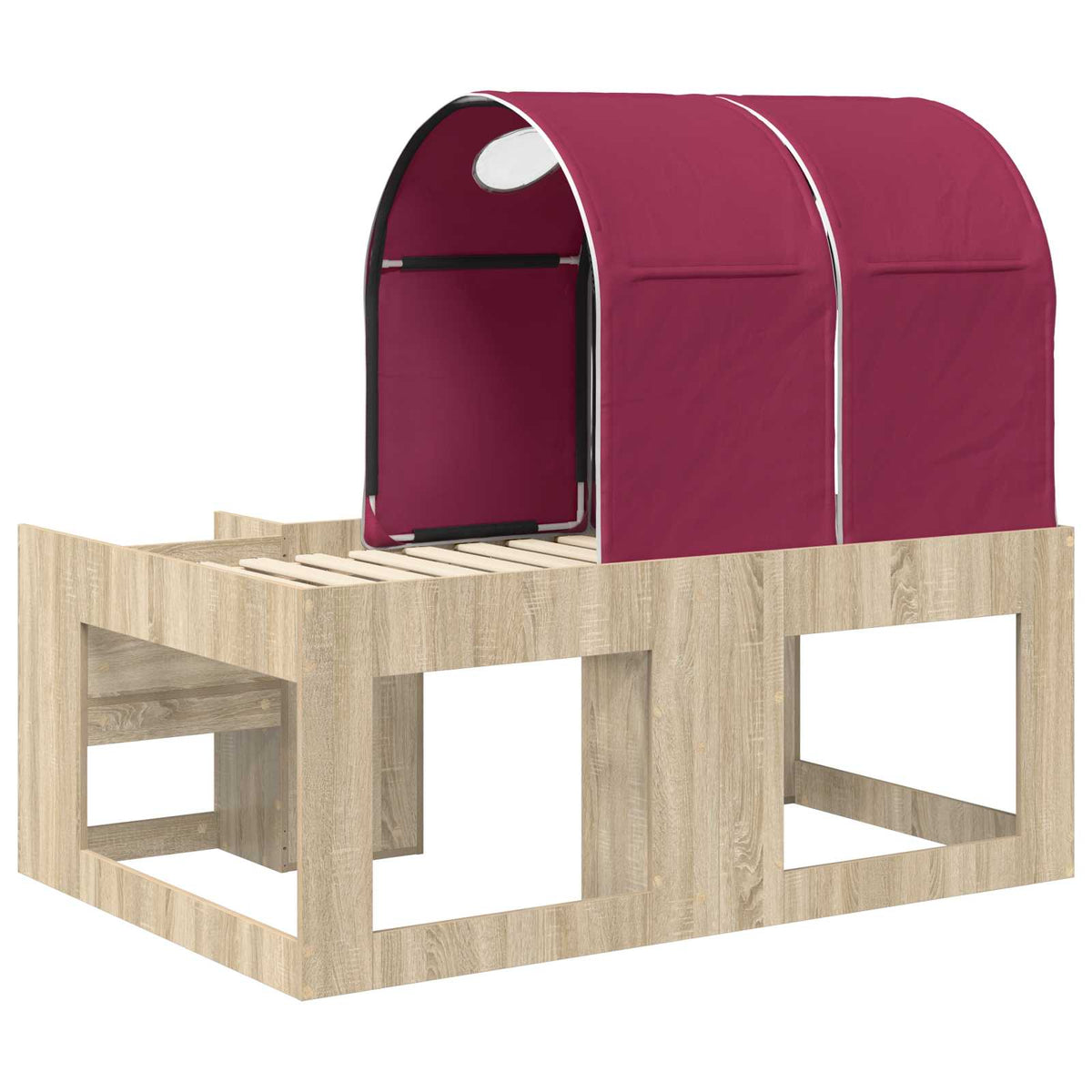 Bed with Tunnel 3 pcs Sonoma Oak and Red Engineered Wood