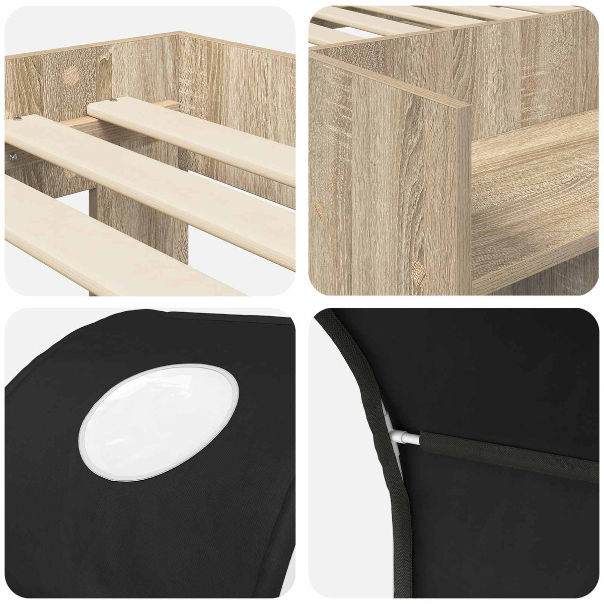 Bed with Tunnel 3 pcs Sonoma Oak and Black Engineered Wood