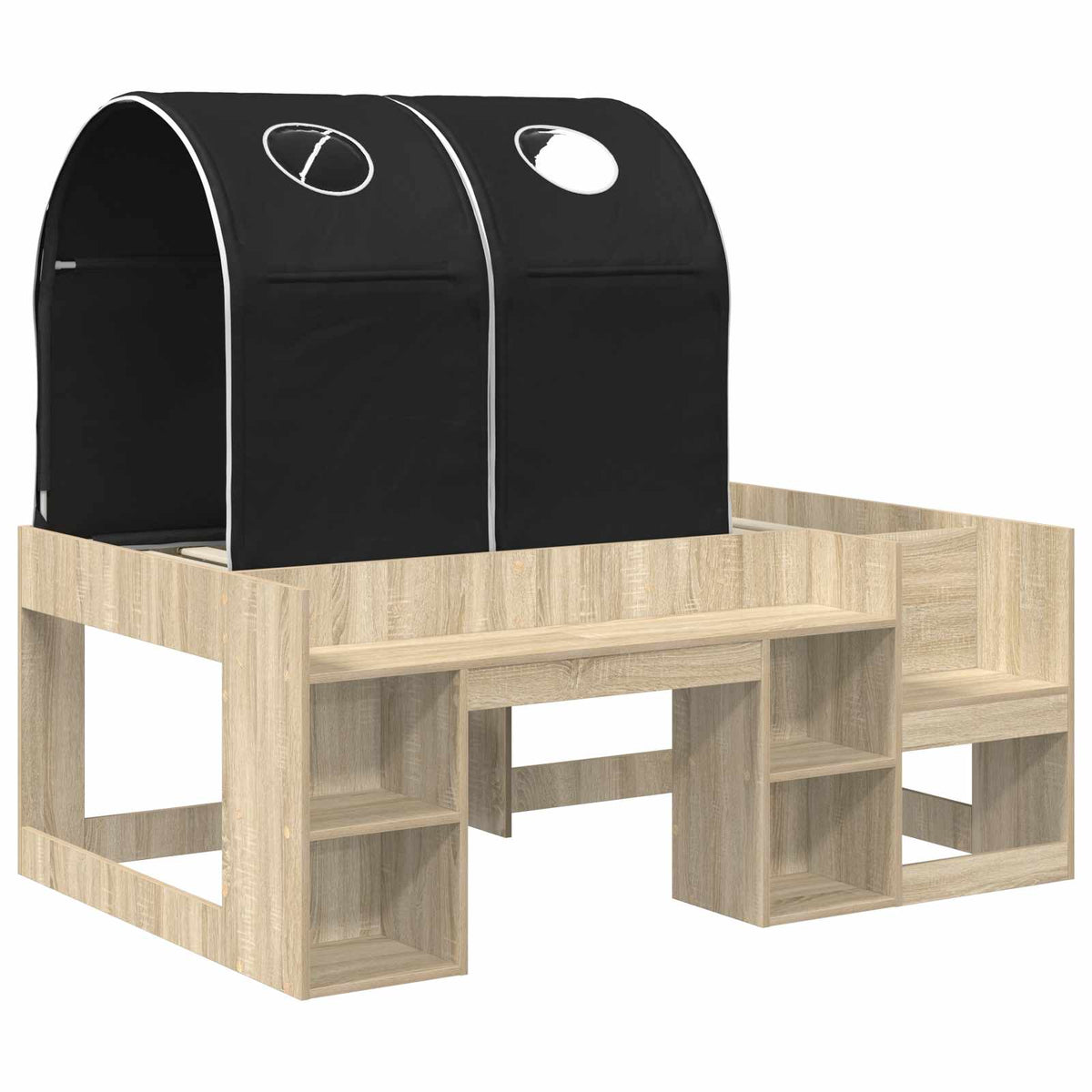 Bed with Tunnel 3 pcs Sonoma Oak and Black Engineered Wood