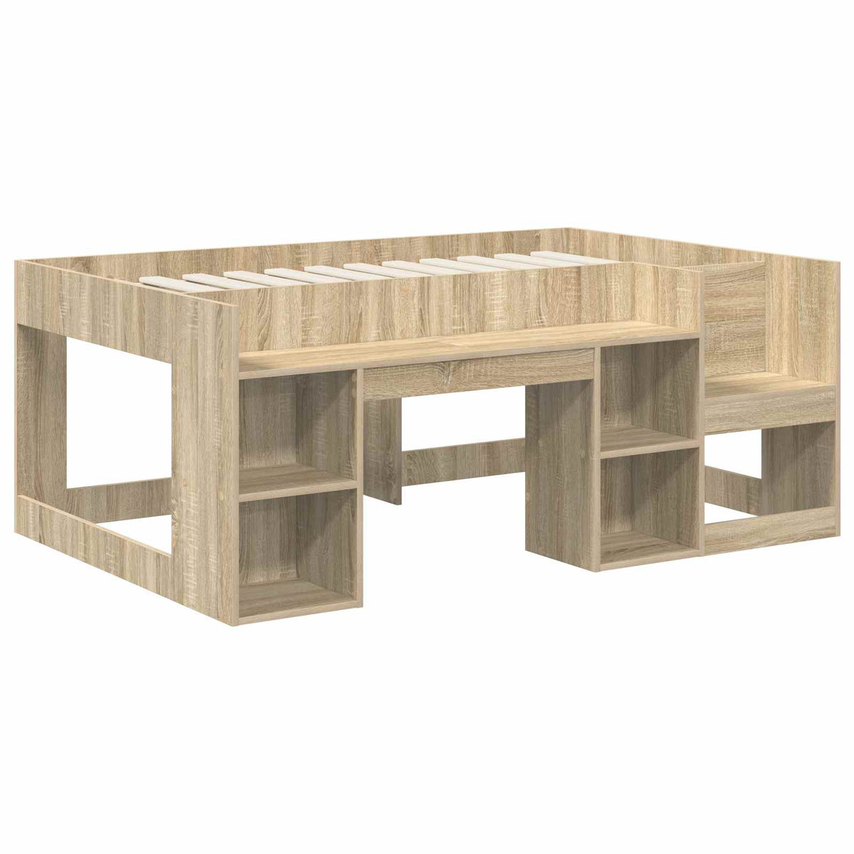 Bed with Tunnel 3 pcs Sonoma Oak and Black Engineered Wood