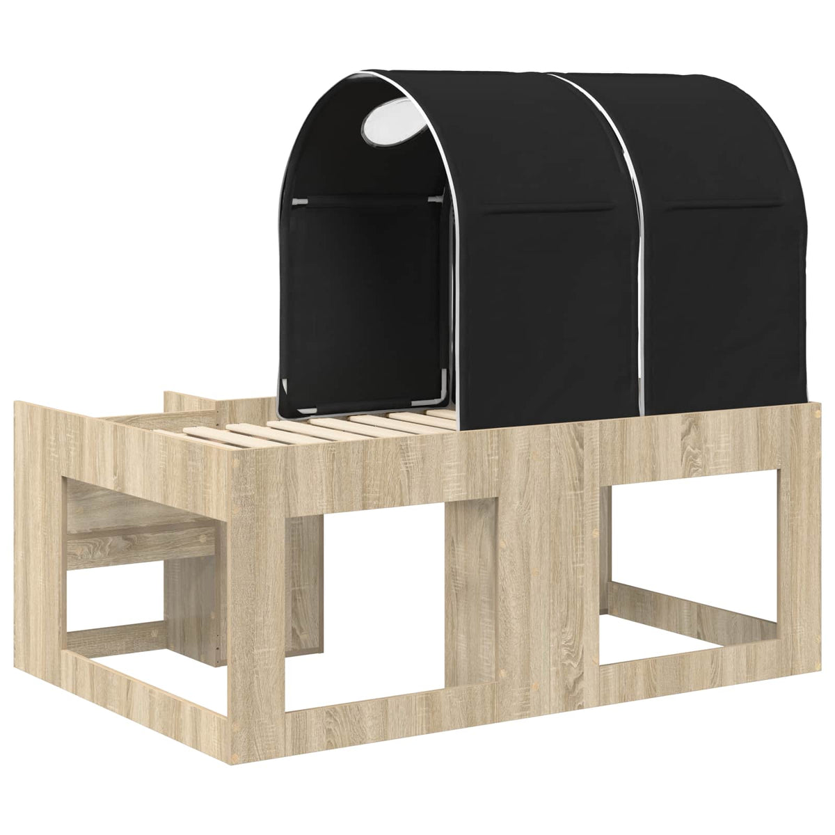 Bed with Tunnel 3 pcs Sonoma Oak and Black Engineered Wood