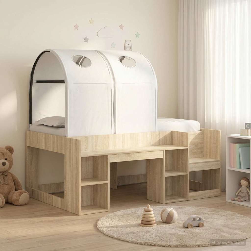 Bed with Tunnel 3 pcs Sonoma Oak and White Engineered Wood