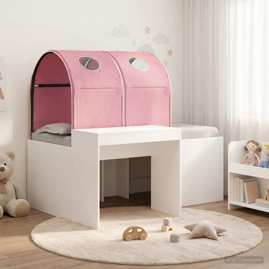 Bed with Tunnel 3 pcs White and Pink Engineered Wood