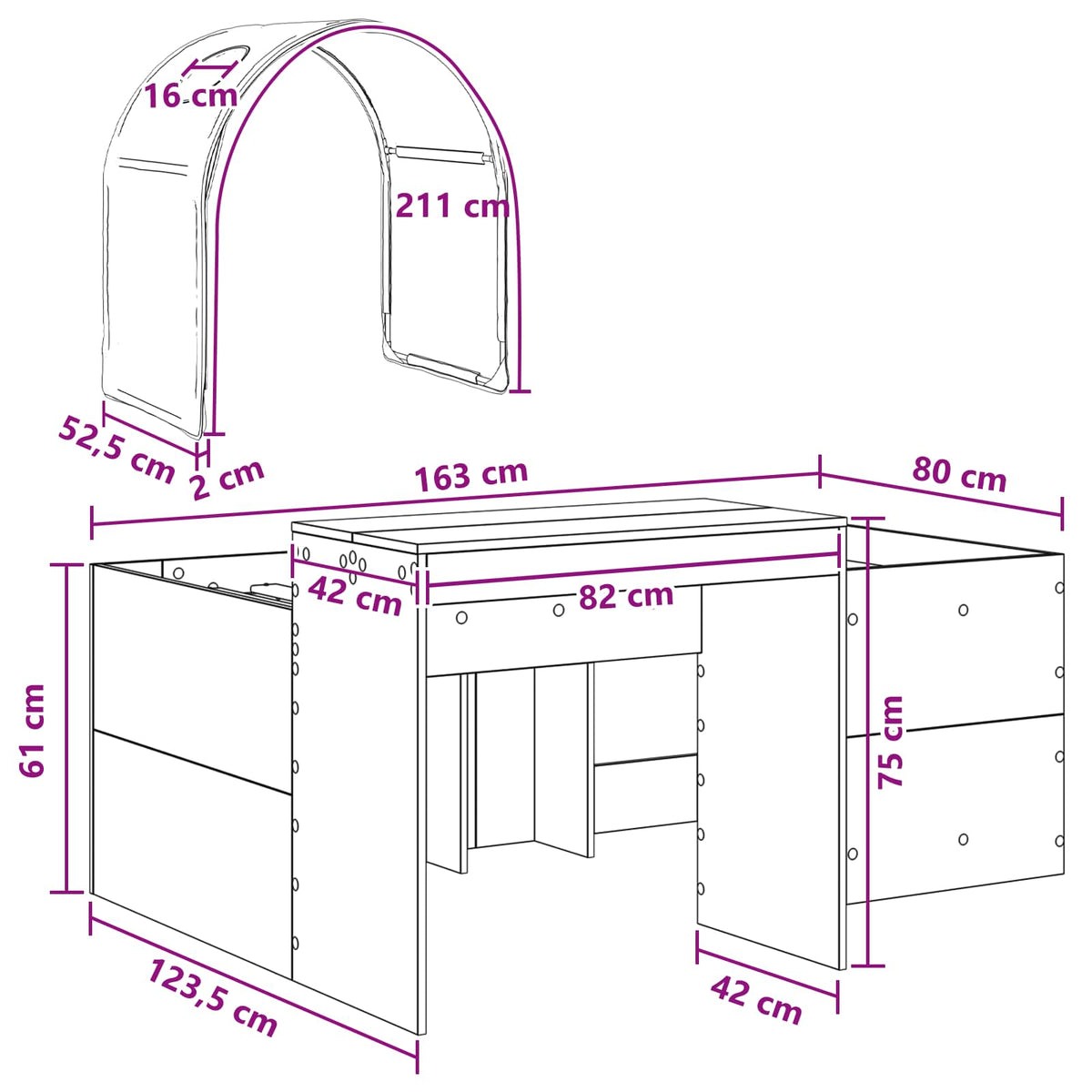 Bed with Tunnel 3 pcs Sonoma Oak and Pink Engineered Wood