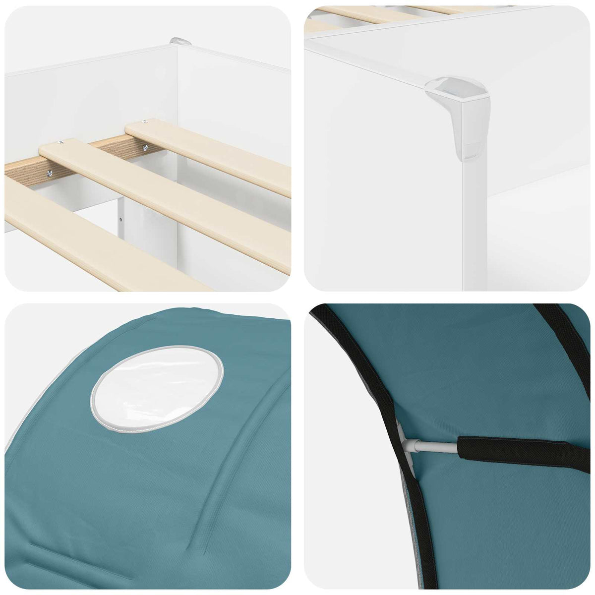 Bed with Tunnel 3 pcs White and Light Blue Engineered Wood