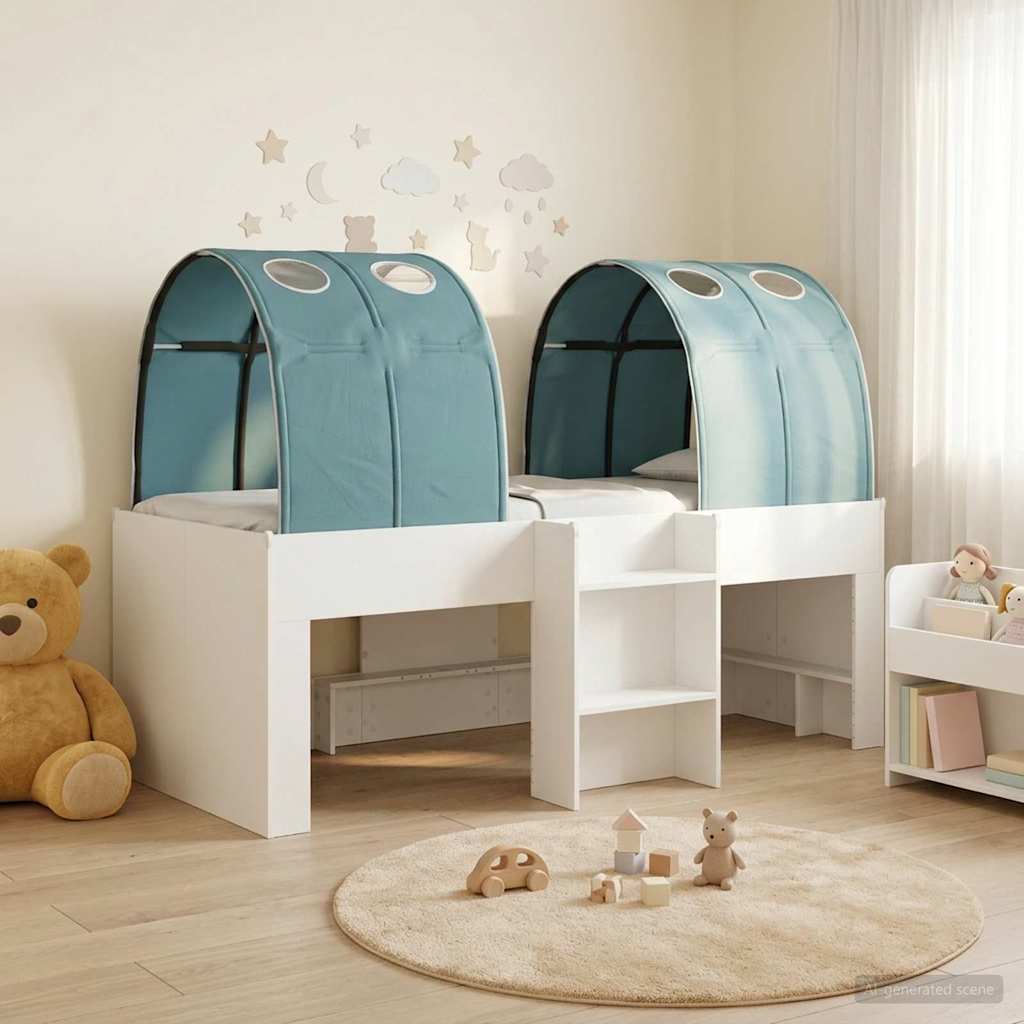 Bed with Tunnel 3 pcs White and Light Blue Engineered Wood