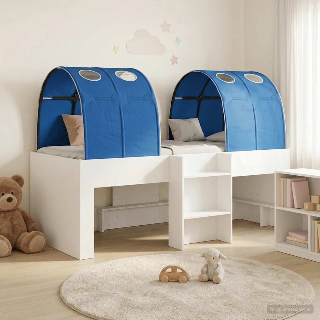 Bed with Tunnel 4 pcs White and Blue Engineered Wood