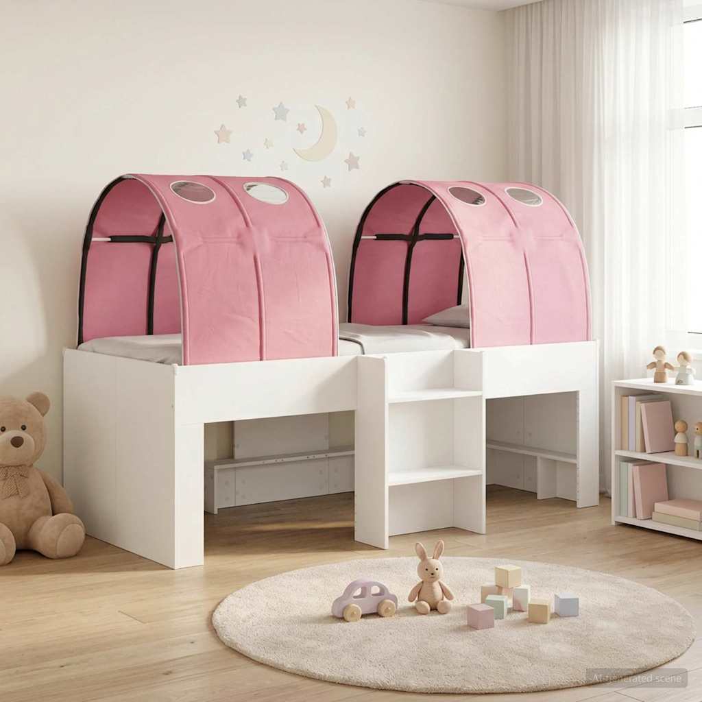 Bed with Tunnel 3 pcs White and Pink Engineered Wood