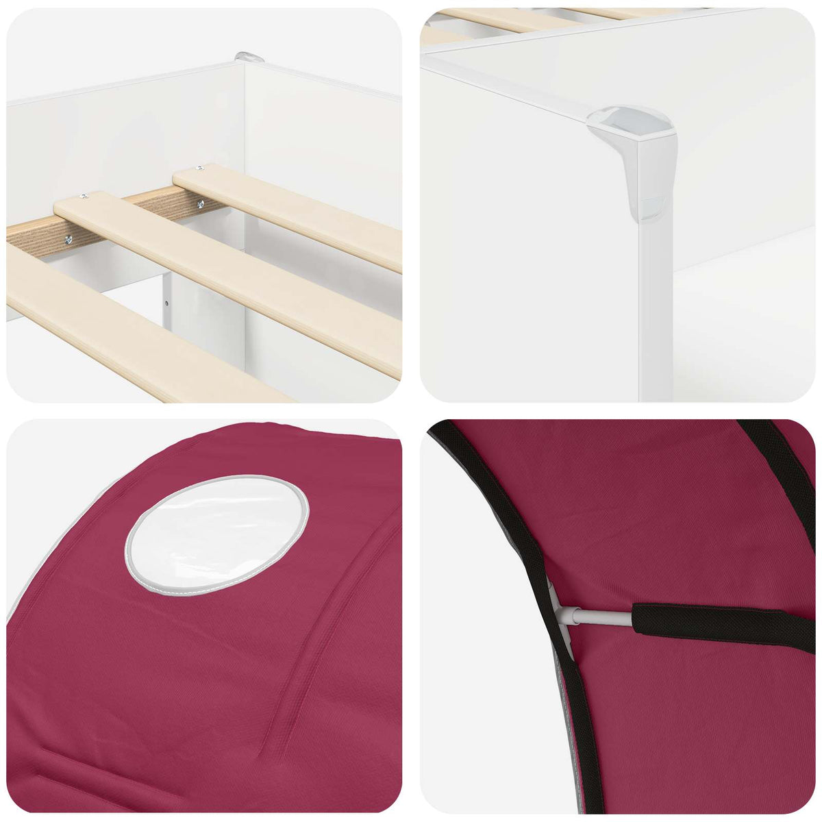 Bed with Tunnel 3 pcs White and Red Engineered Wood