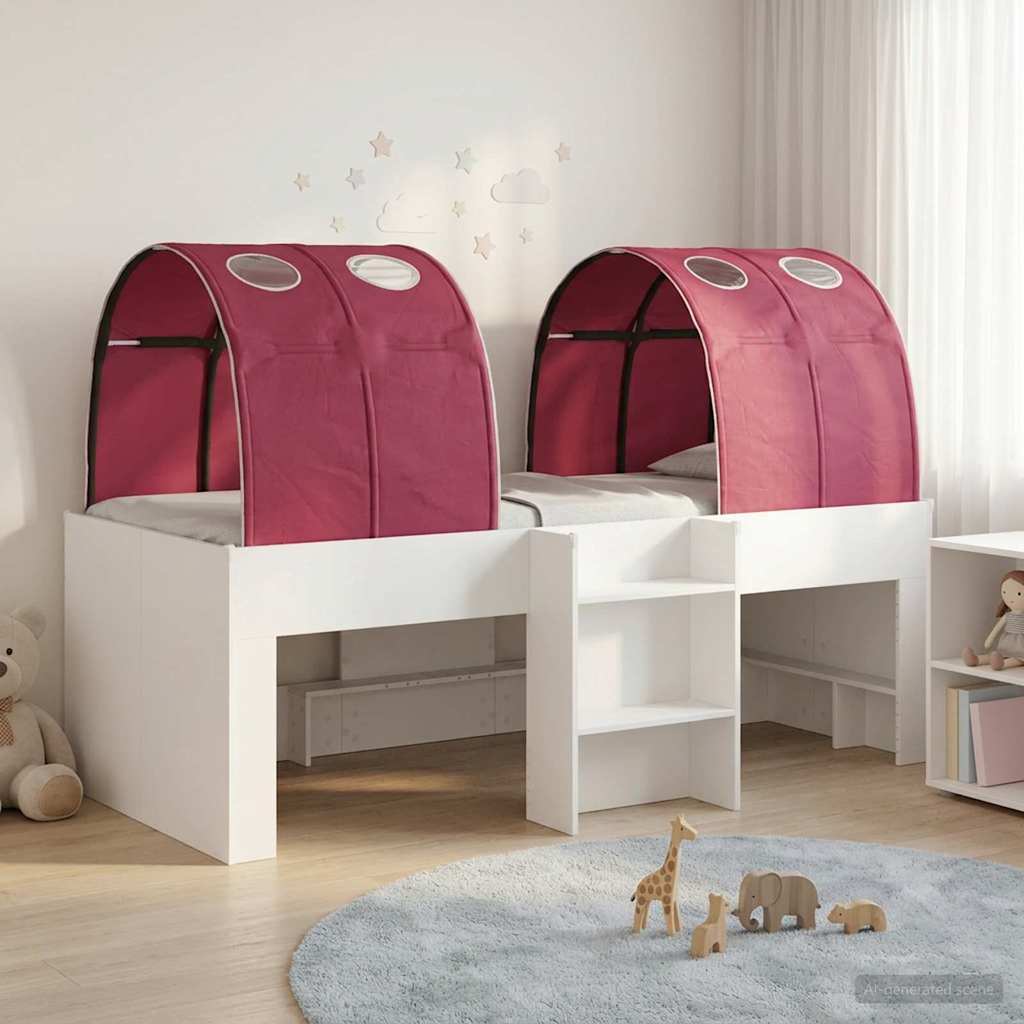 Bed with Tunnel 3 pcs White and Red Engineered Wood
