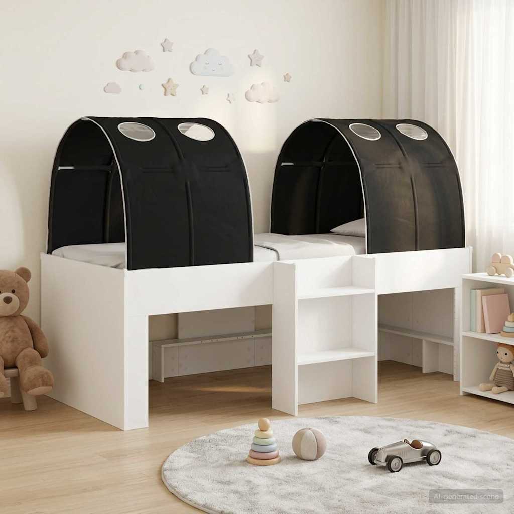 Bed with Tunnel 3 pcs White and Black Engineered Wood