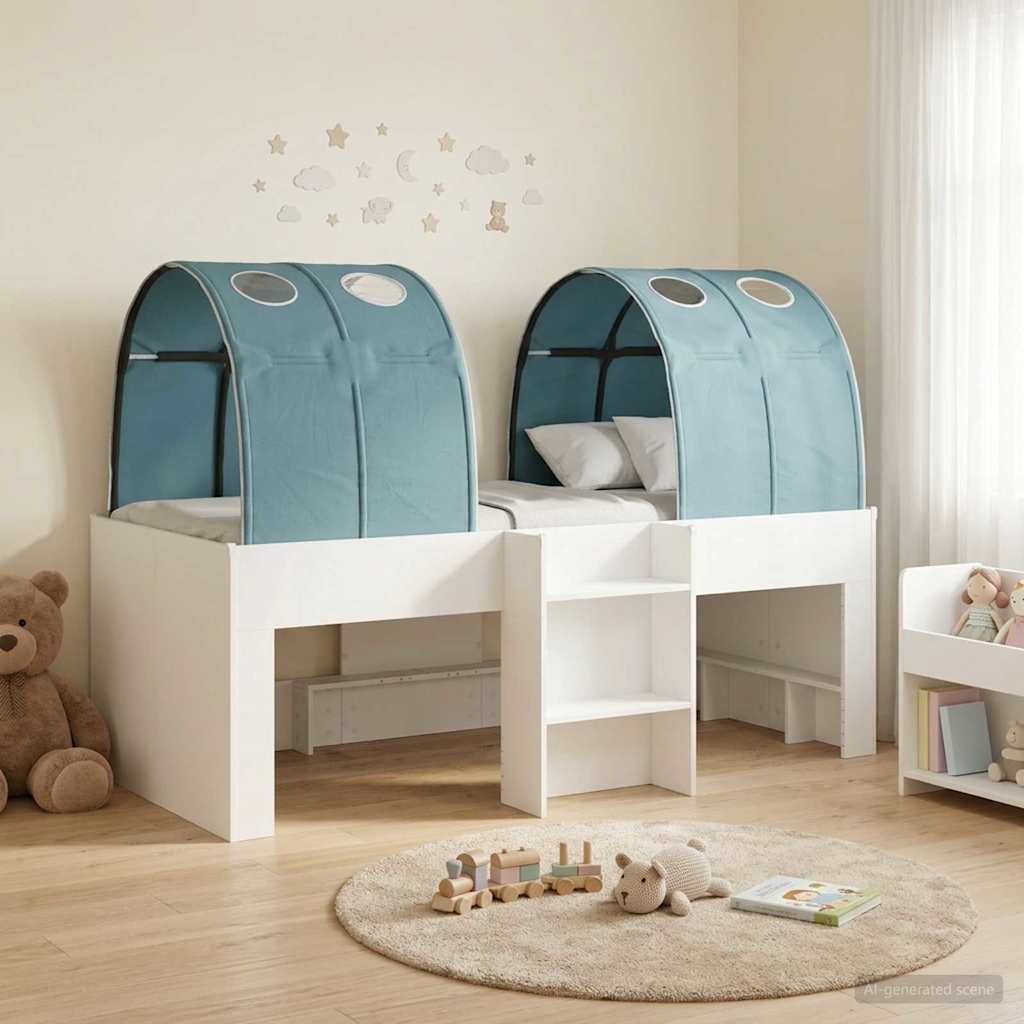 Bed with Tunnel 3 pcs White and Light Blue Engineered Wood