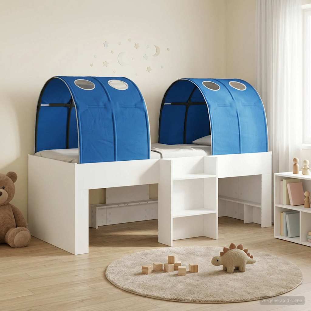 Bed with Tunnel 3 pcs White and Blue Engineered Wood