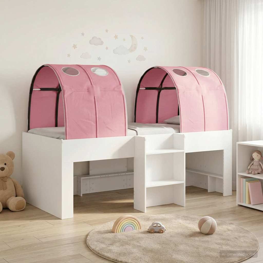 Bed with Tunnel 3 pcs White and Pink Engineered Wood