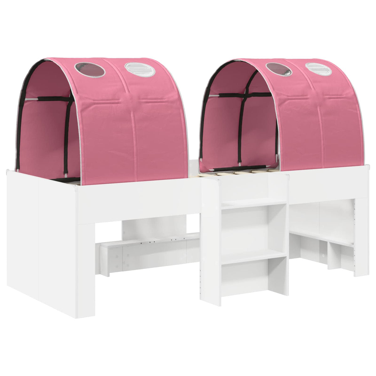Bed with Tunnel 3 pcs White and Pink Engineered Wood