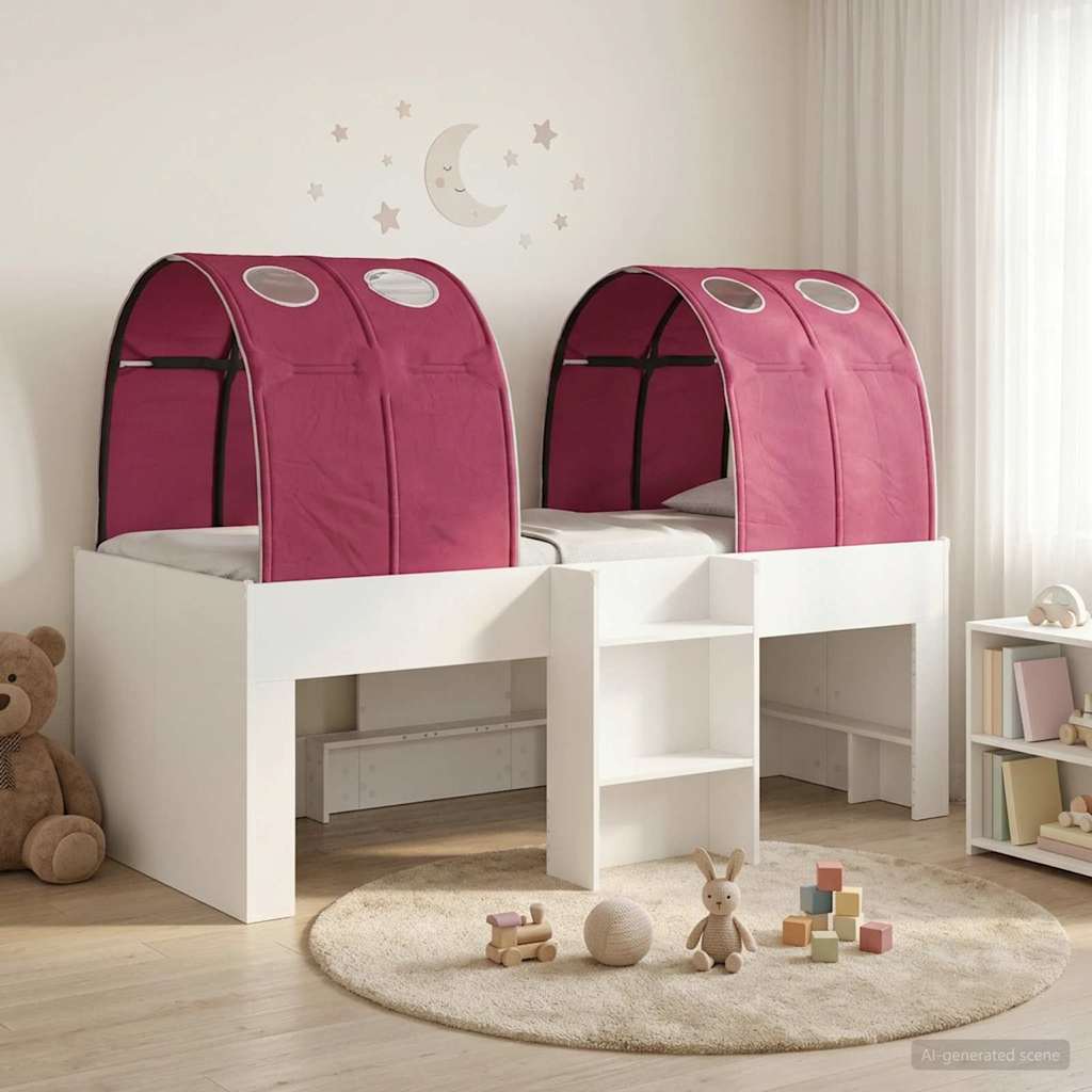 Bed with Tunnel 3 pcs White and Red Engineered Wood