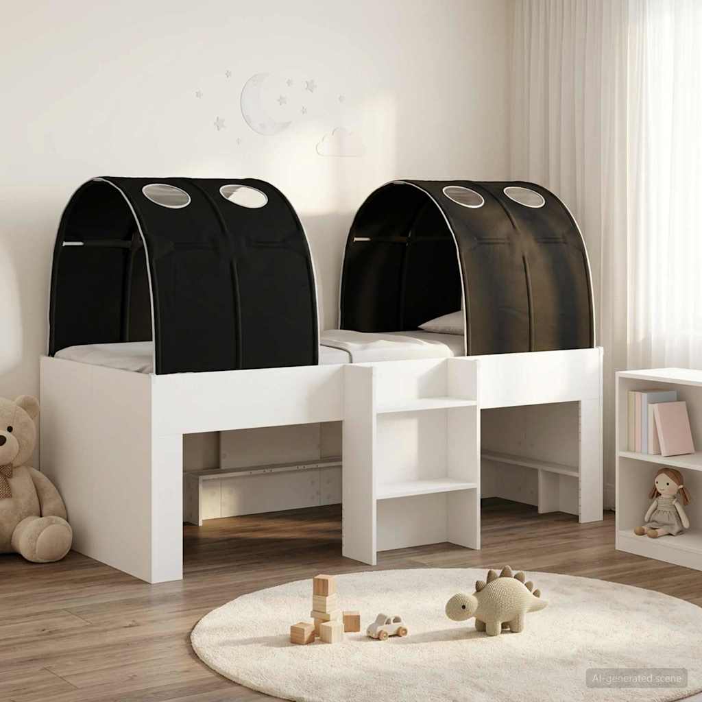 Bed with Tunnel 3 pcs White and Black Engineered Wood