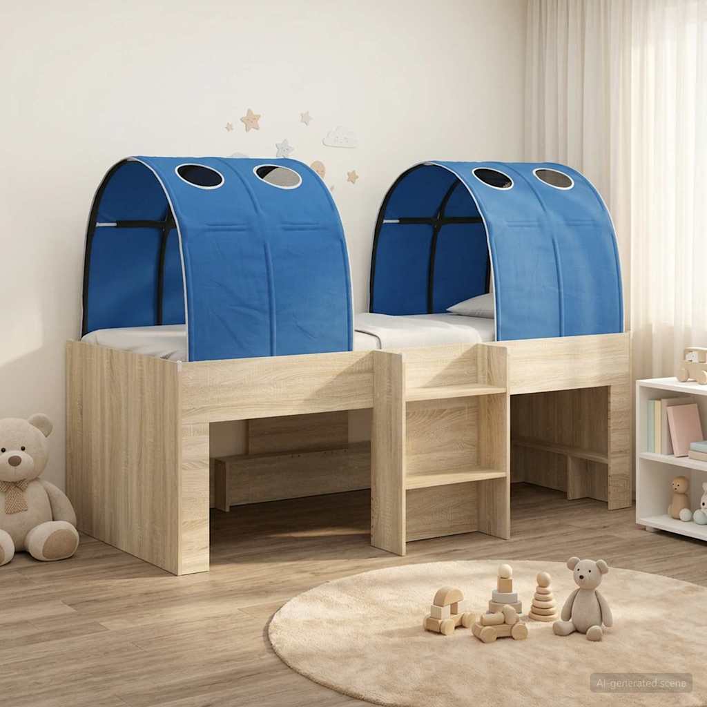 Bed with Tunnel 3 pcs Sonoma Oak and Blue Engineered Wood