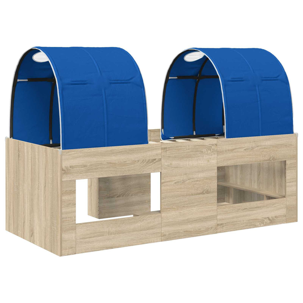 Bed with Tunnel 3 pcs Sonoma Oak and Blue Engineered Wood