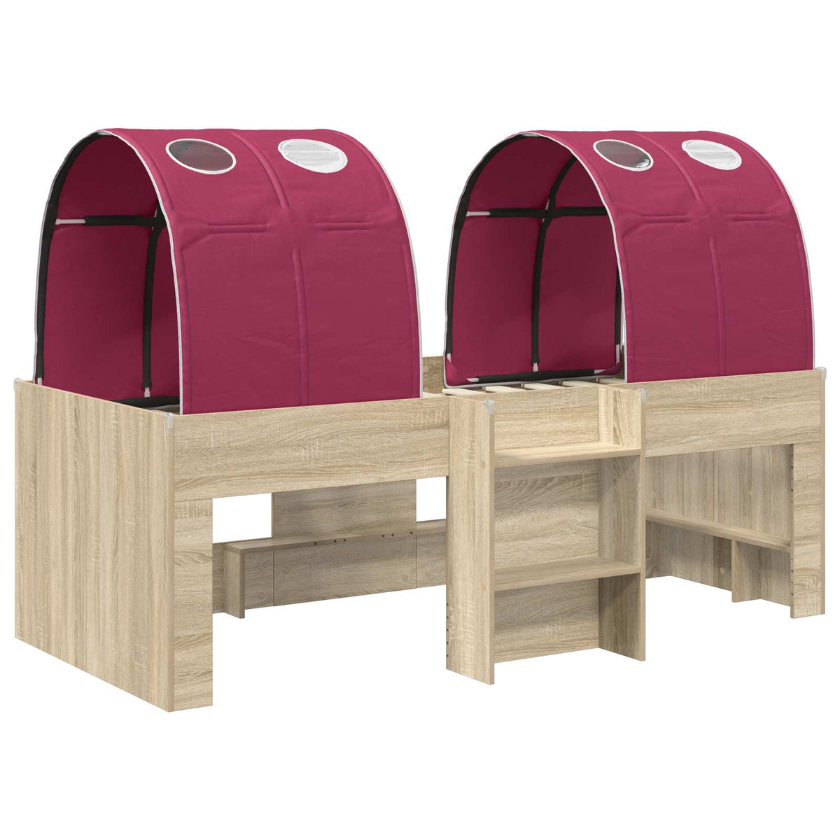 Bed with Tunnel 3 pcs Sonoma Oak and Red Engineered Wood