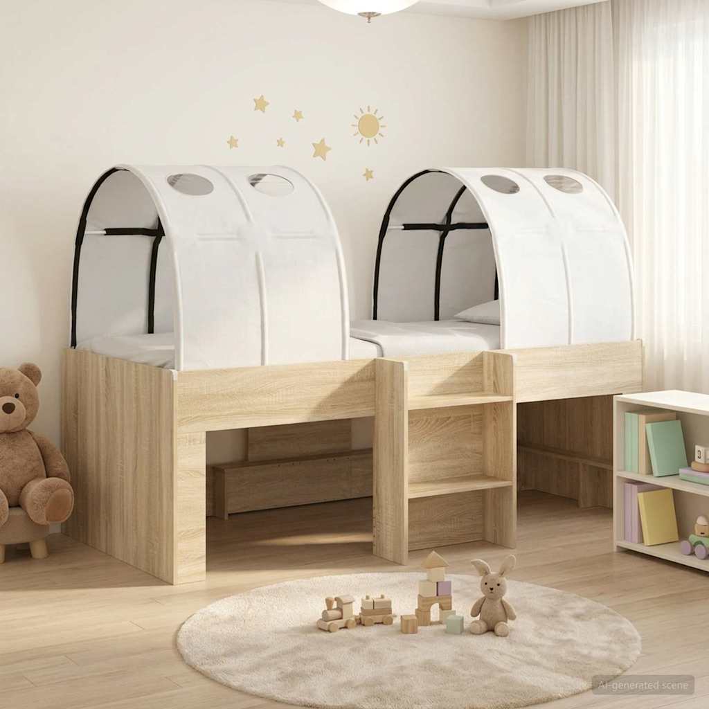 Bed with Tunnel 3 pcs Sonoma Oak and White 98.5 x 200 cm