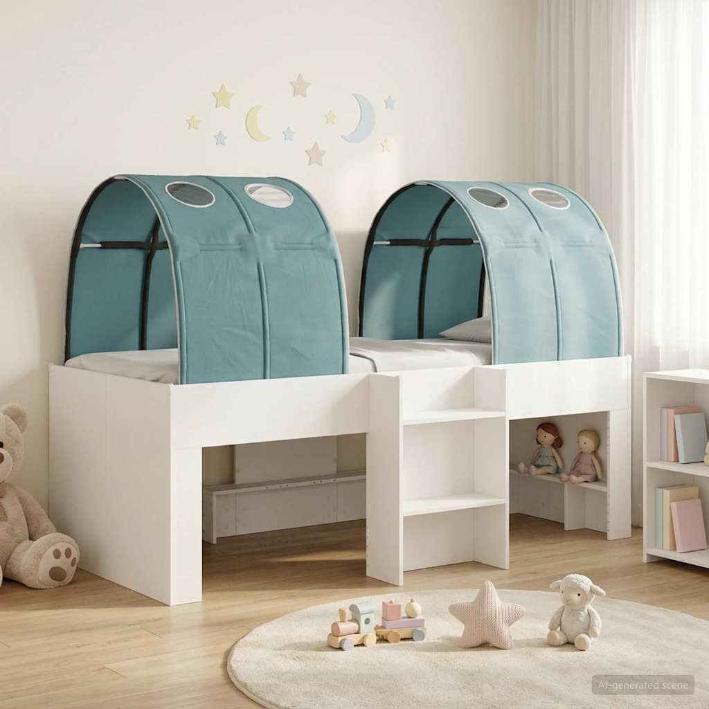 Bed with Tunnel 3 pcs White and Light Blue Engineered Wood