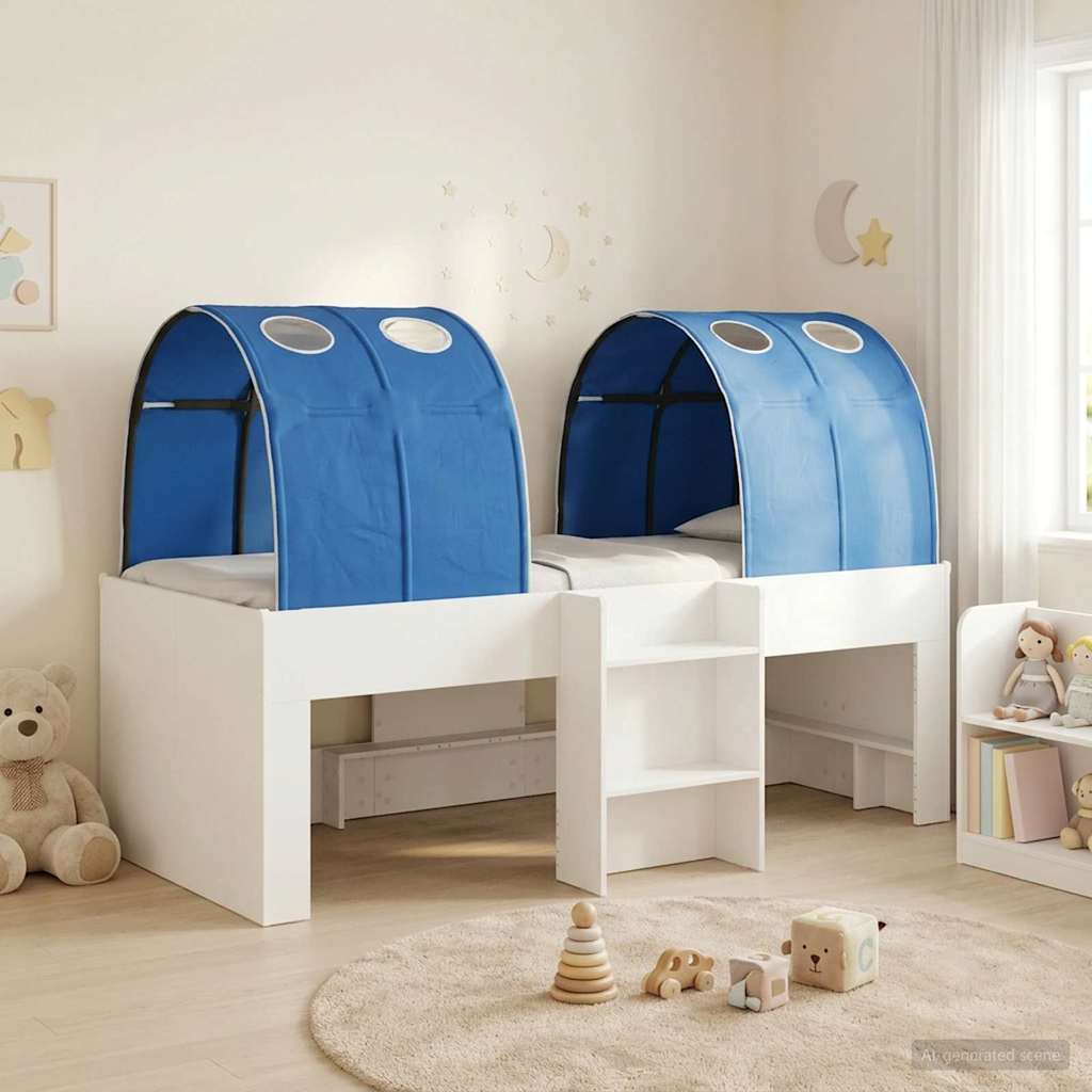 Bed with Tunnel 3 pcs White and Blue Engineered Wood