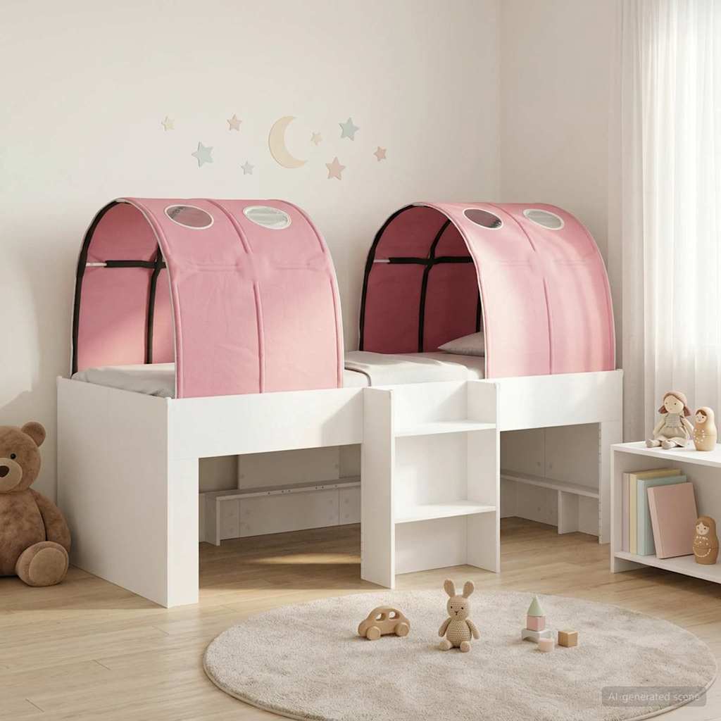 Bed with Tunnel 3 pcs White and Pink Engineered Wood