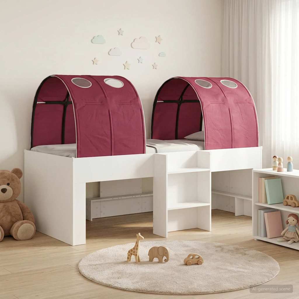 Bed with Tunnel 3 pcs White and Red Engineered Wood