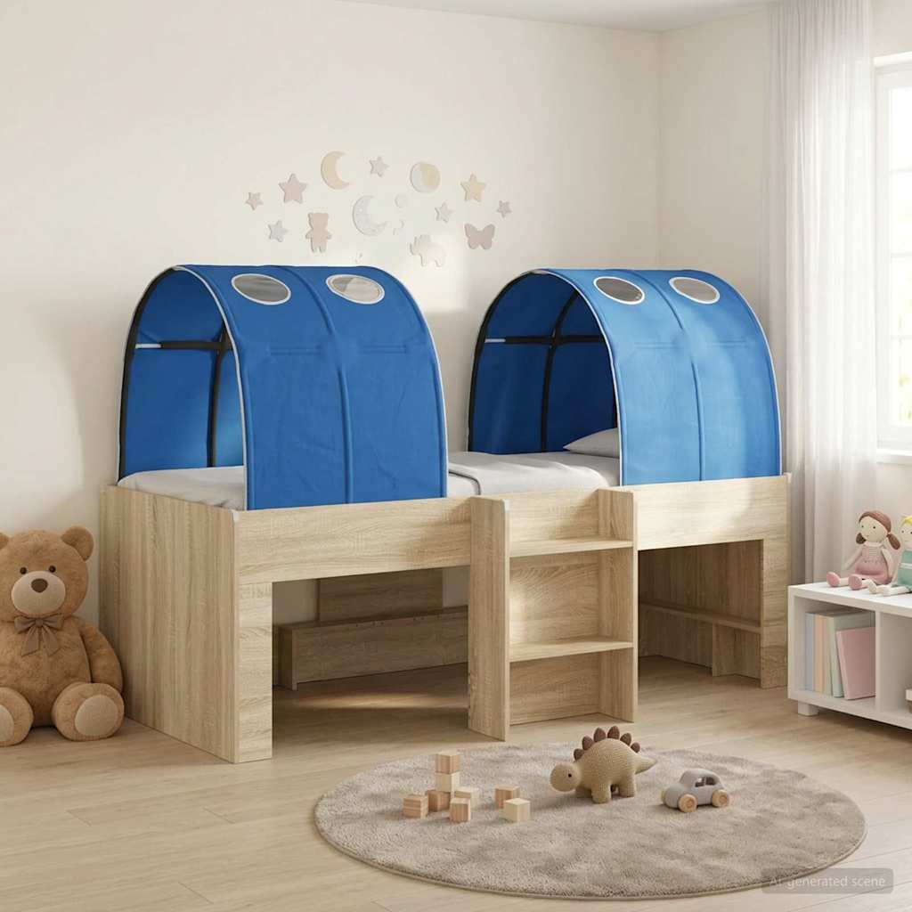 Bed with Tunnel 3 pcs Sonoma Oak and Blue Engineered Wood
