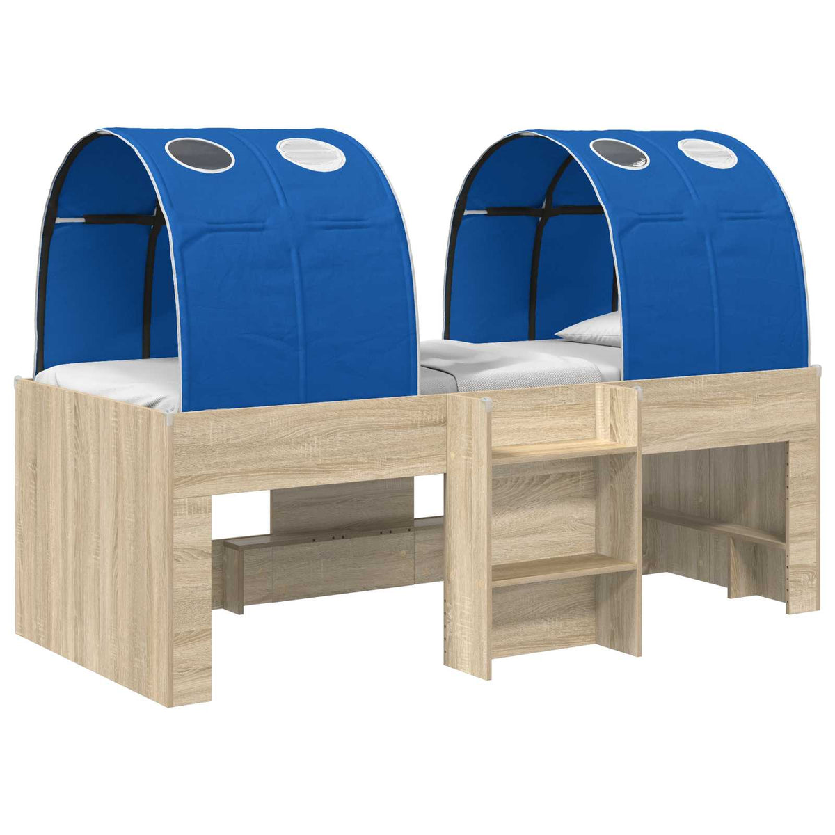 Bed with Tunnel 3 pcs Sonoma Oak and Blue Engineered Wood