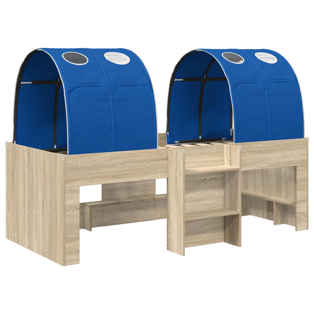 Bed with Tunnel 3 pcs Sonoma Oak and Blue Engineered Wood