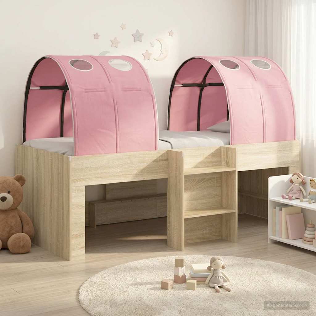 Bed with Tunnel 3 pcs Sonoma Oak and Pink Engineered Wood