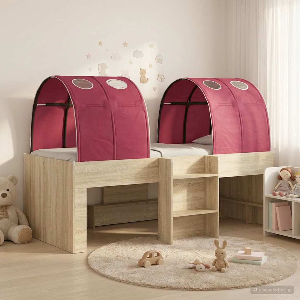 Bed with Tunnel 3 pcs Sonoma Oak and Red Engineered Wood