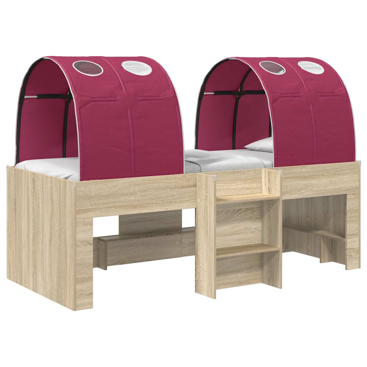 Bed with Tunnel 3 pcs Sonoma Oak and Red Engineered Wood