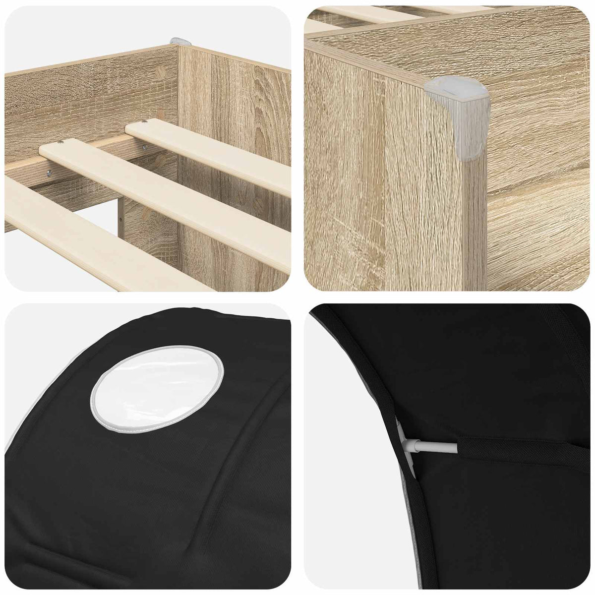 Bed with Tunnel 3 pcs Sonoma Oak and Black Engineered Wood