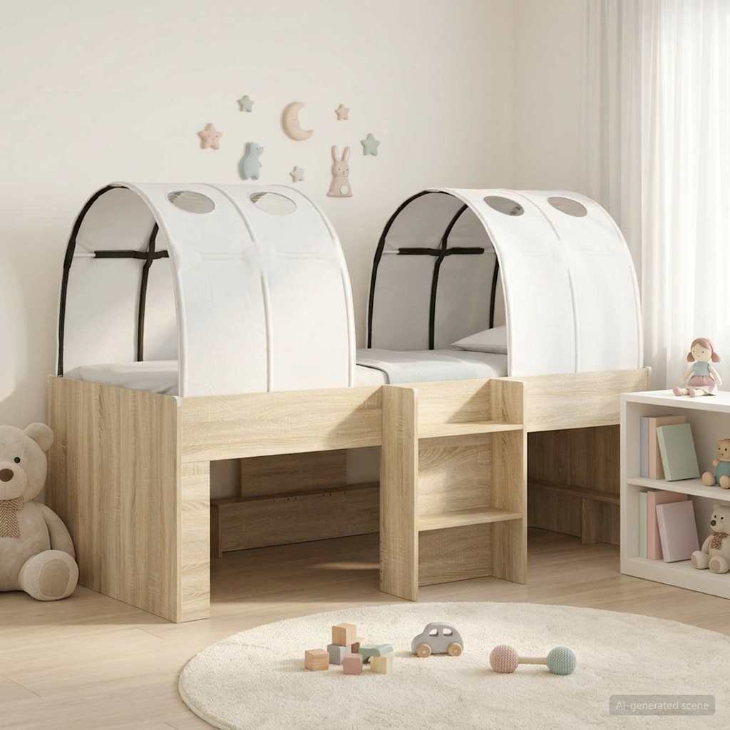 Bed with Tunnel 3 pcs Sonoma Oak and White Engineered Wood